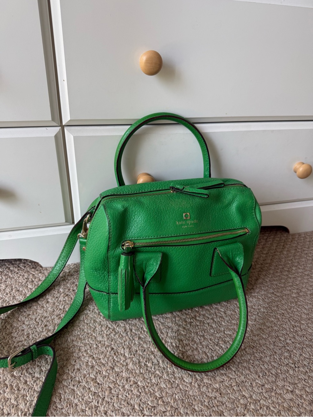 kate spade Bright Green Leather Satchel with Tassel